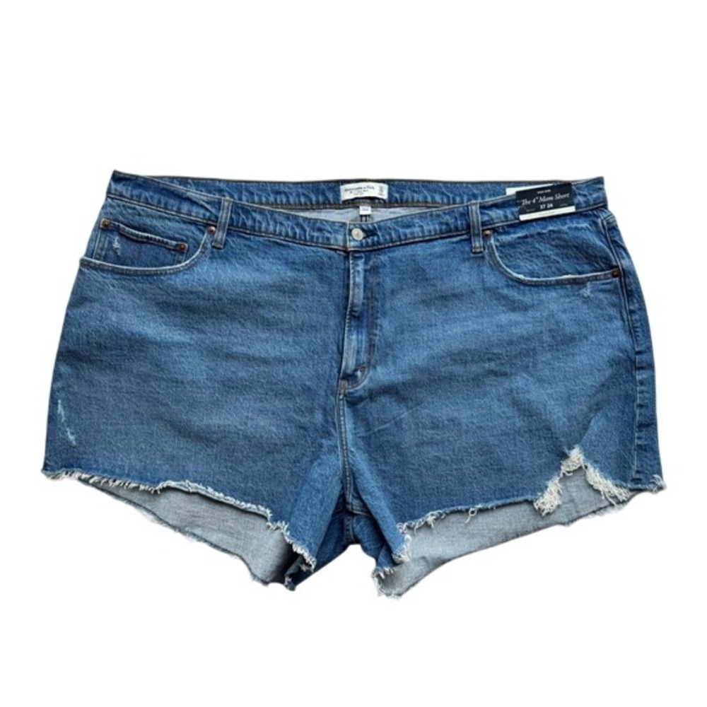 Abercrombie & Fitch Curve Love High Rise 4" Mom Shorts Blue Distressed Sz 24 NWT